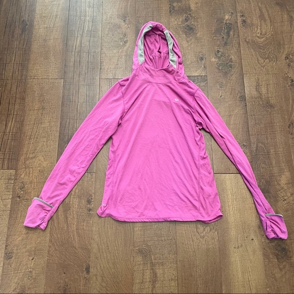 Nike running women hooded lightweight top pink gray Drifit pockets lightweight - Picture 1 of 10